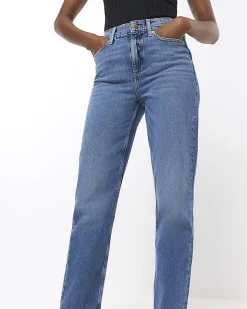 Blue high waisted stove pipe straight jeans