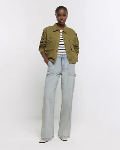 Blue high waisted wide fit cargo jeans