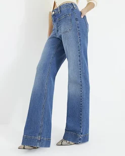 Blue high waisted wide leg jeans