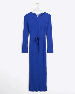 Blue knit rib jumper maxi dress