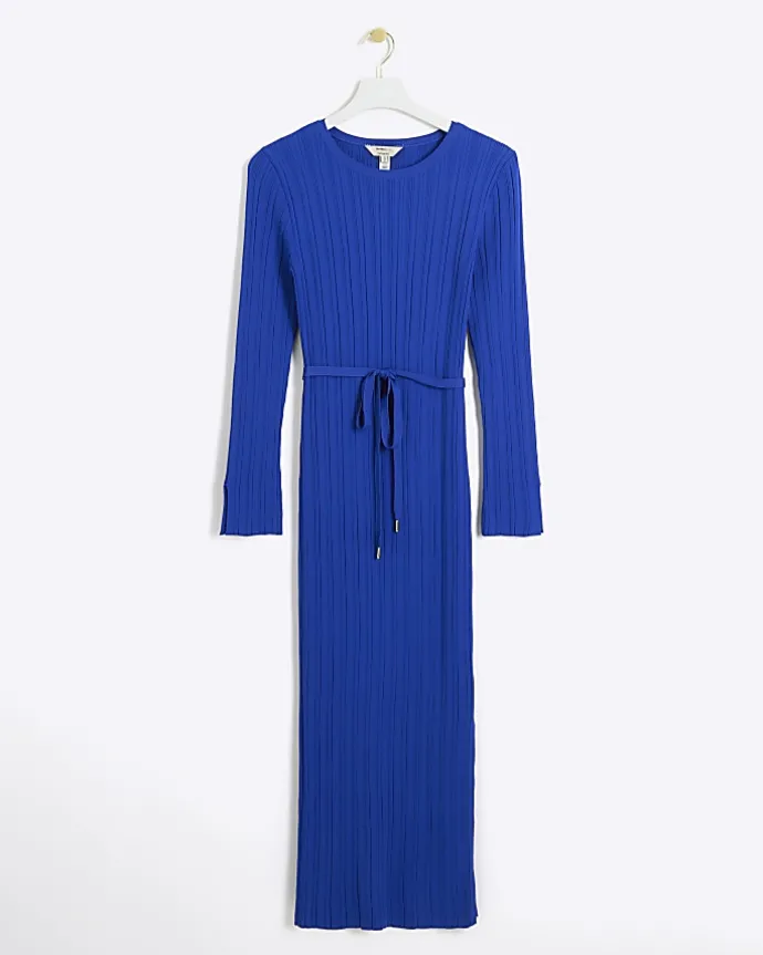 Blue knit rib jumper maxi dress