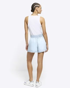 Blue lyocell drawstring shorts