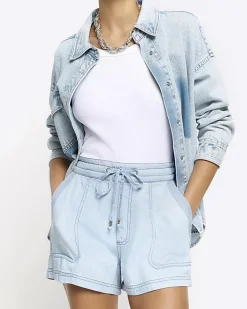 Blue lyocell drawstring shorts