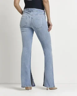 Blue maternity split hem flared jeans