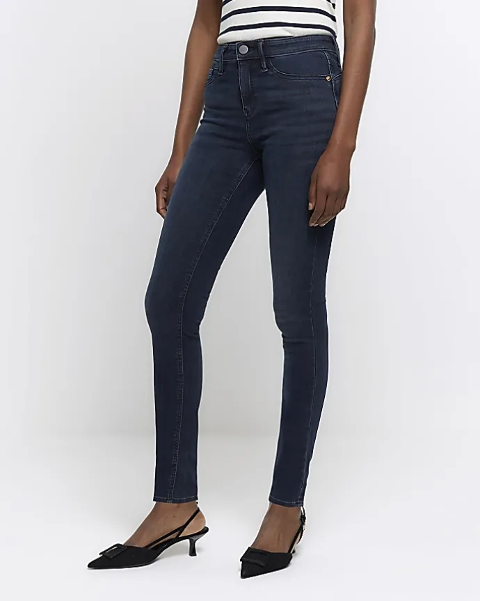Blue mid rise bum sculpt skinny jeans