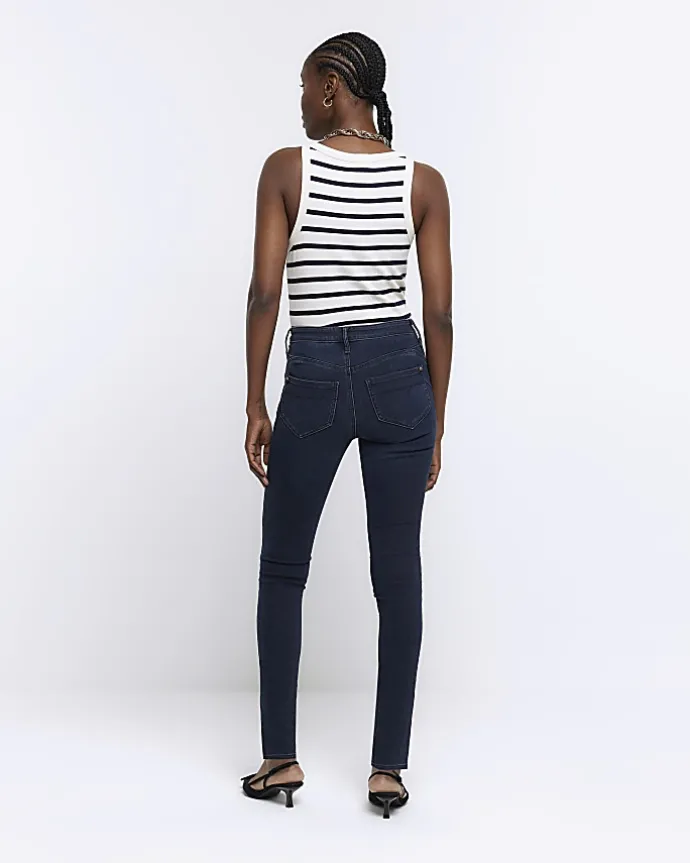 Blue mid rise bum sculpt skinny jeans