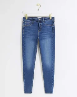 Blue mid rise bum sculpt skinny jeans