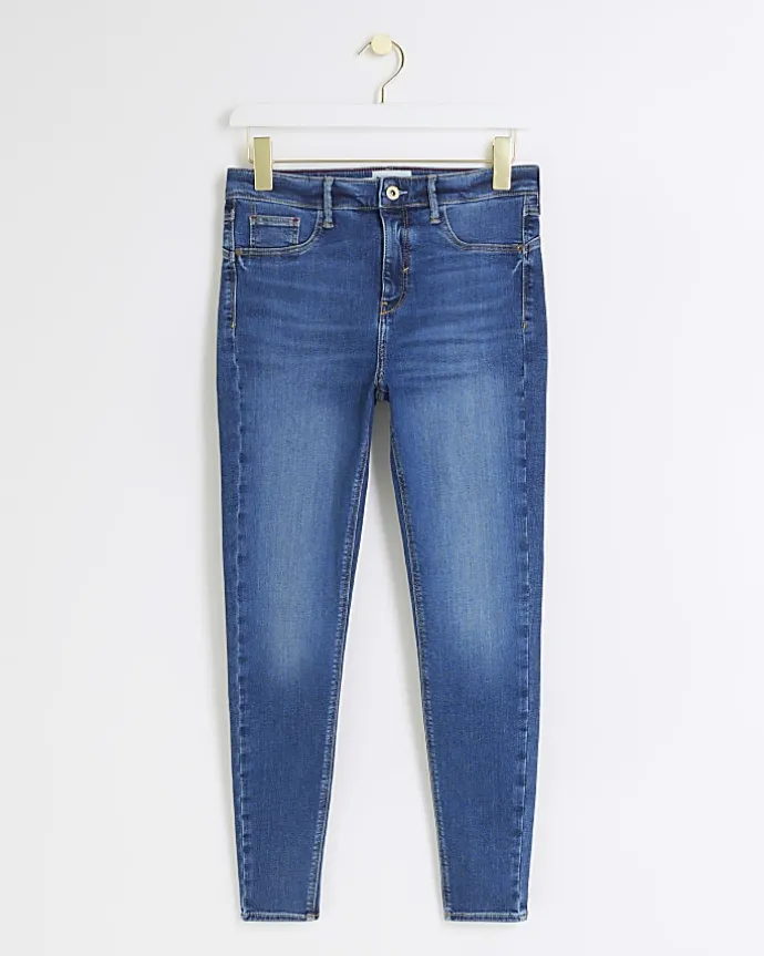 Blue mid rise bum sculpt skinny jeans
