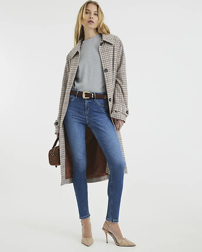 Blue mid rise bum sculpt skinny jeans