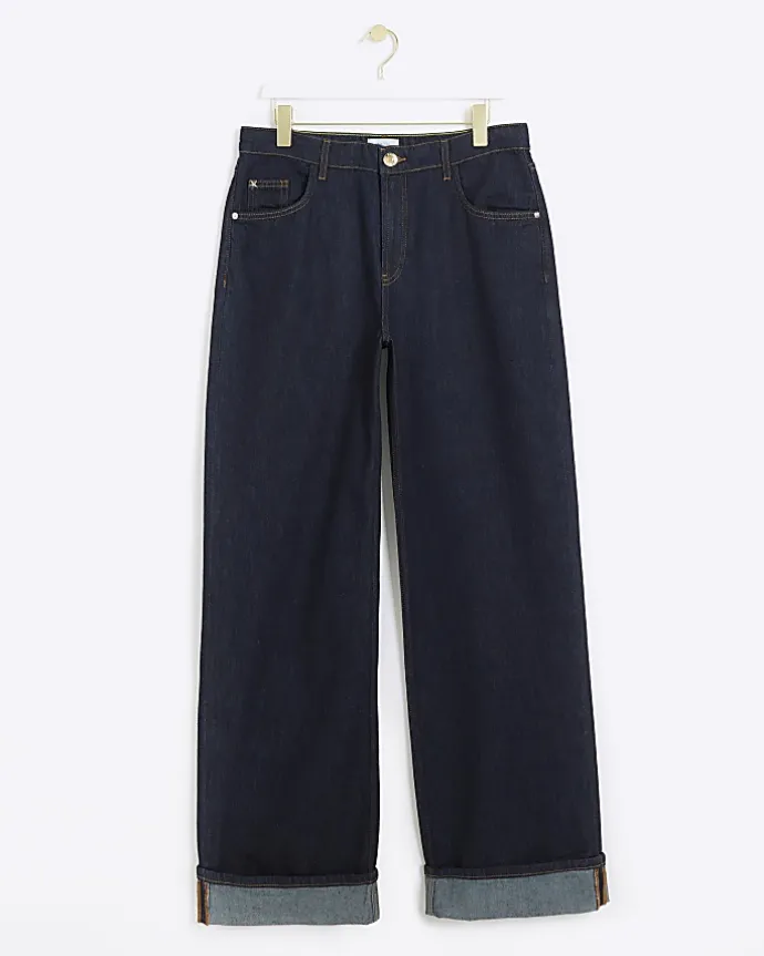 Blue mid rise loose baggy jeans