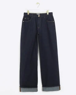 Blue mid rise loose baggy jeans