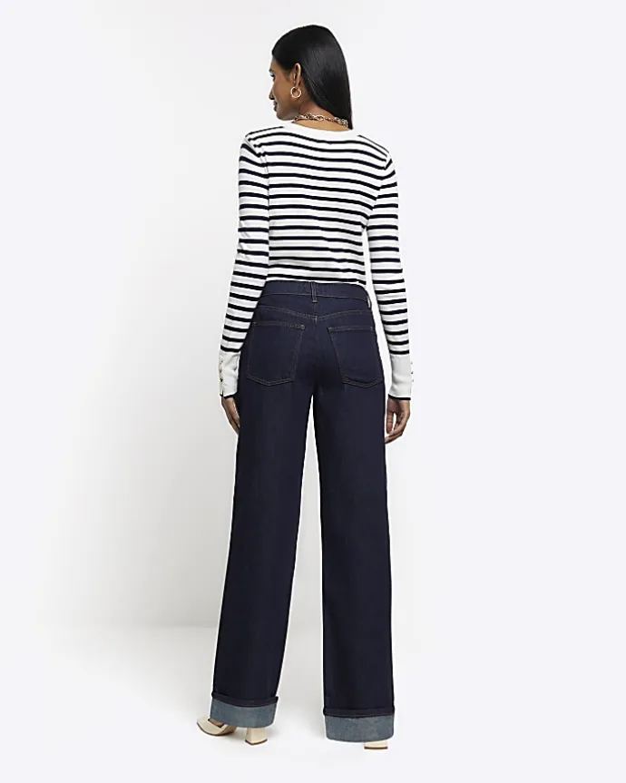 Blue mid rise loose baggy jeans
