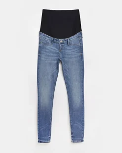 Blue mid rise maternity skinny jeans
