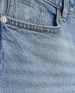 Blue mid rise relaxed straight jeans