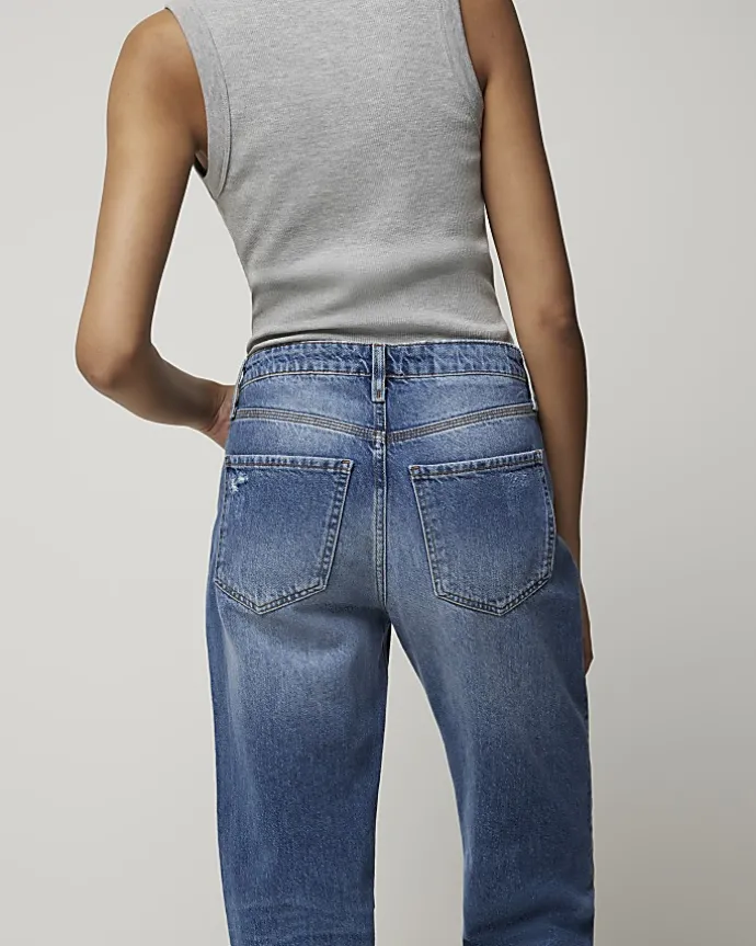 Blue patch stove pipe straight jeans