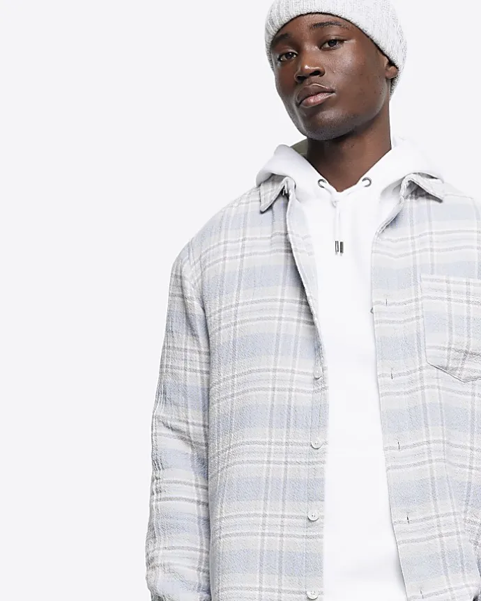 Blue regular fit check long sleeve shirt