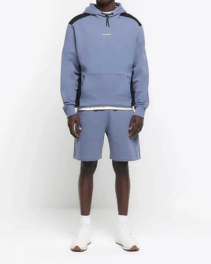 Blue regular fit colour block hoodie