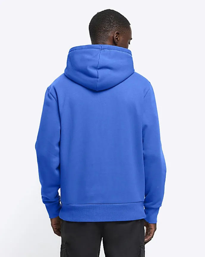 Blue regular fit plain hoodie