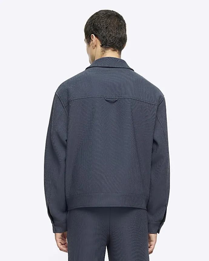 Blue regular fit plisse Harrington jacket