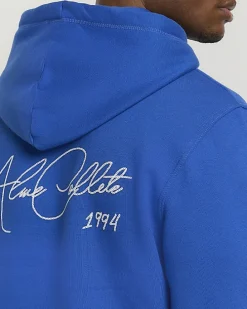 Blue regular fit script graphic hoodie