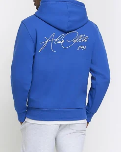 Blue regular fit script graphic hoodie