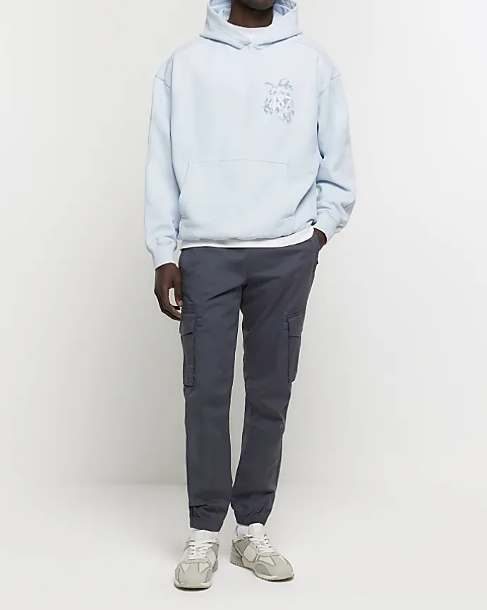 Blue regular fit snake graphic hoodie