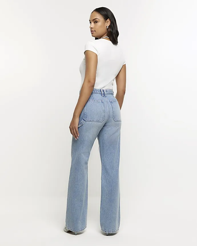 Blue relaxed straight cargo jeans