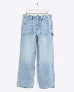 Blue relaxed straight cargo jeans