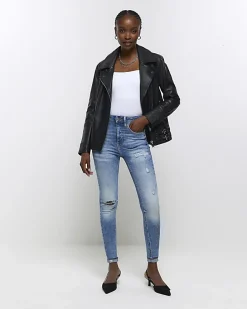 Blue ripped high waisted skinny jeans