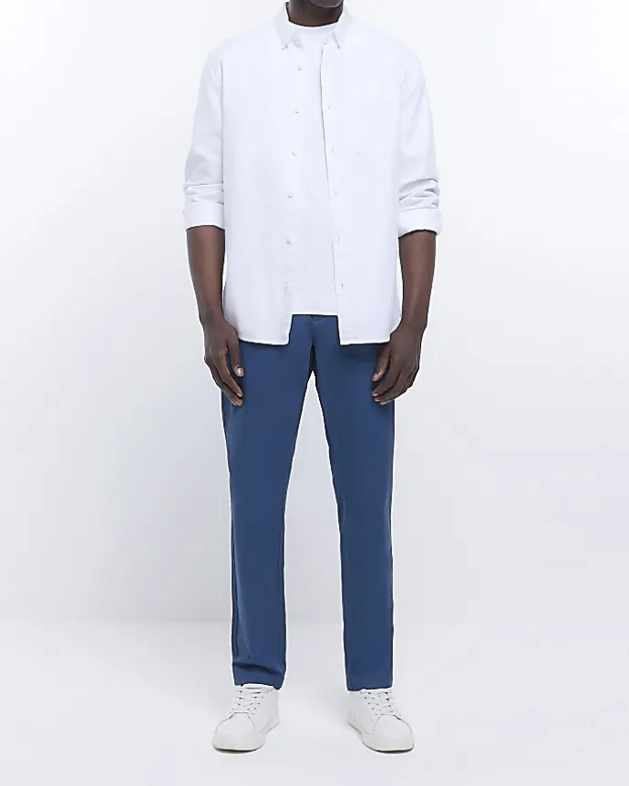 Blue slim fit casual chino trousers