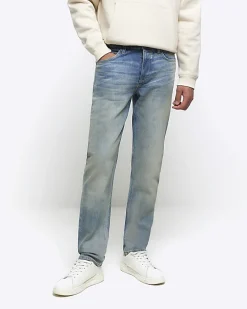 Blue slim fit faded jeans