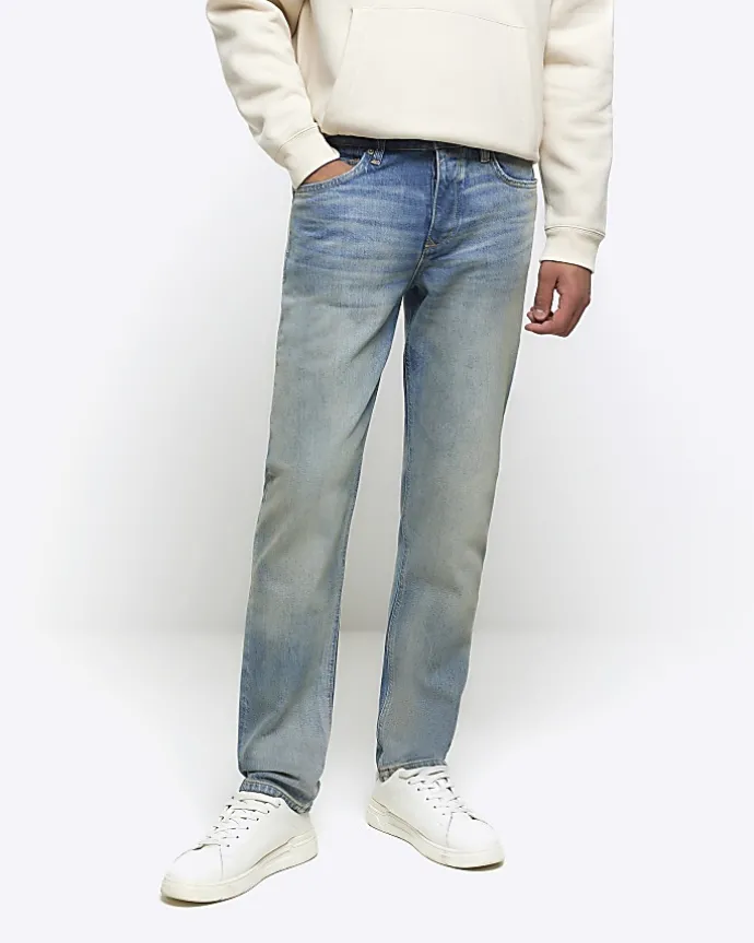 Blue slim fit faded jeans