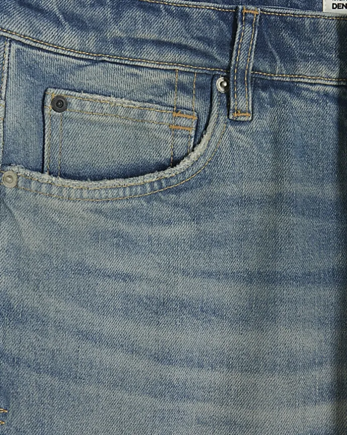 Blue slim fit faded jeans