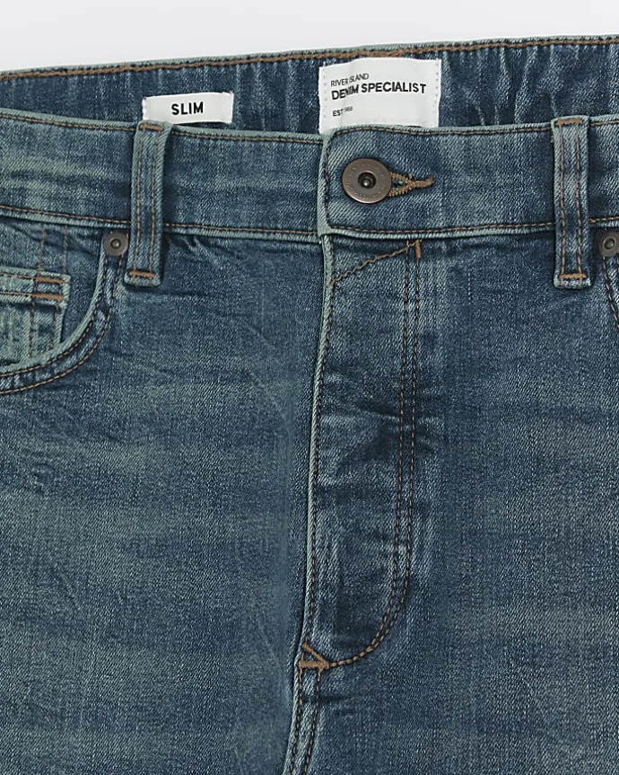 Blue slim fit faded jeans