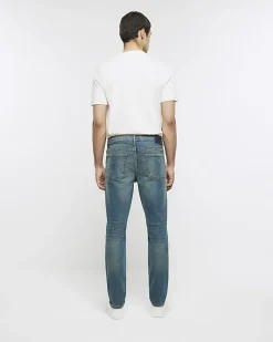 Blue slim fit faded jeans