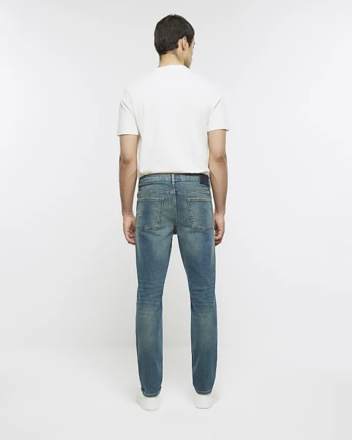 Blue slim fit faded jeans
