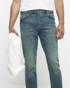 Blue slim fit faded jeans