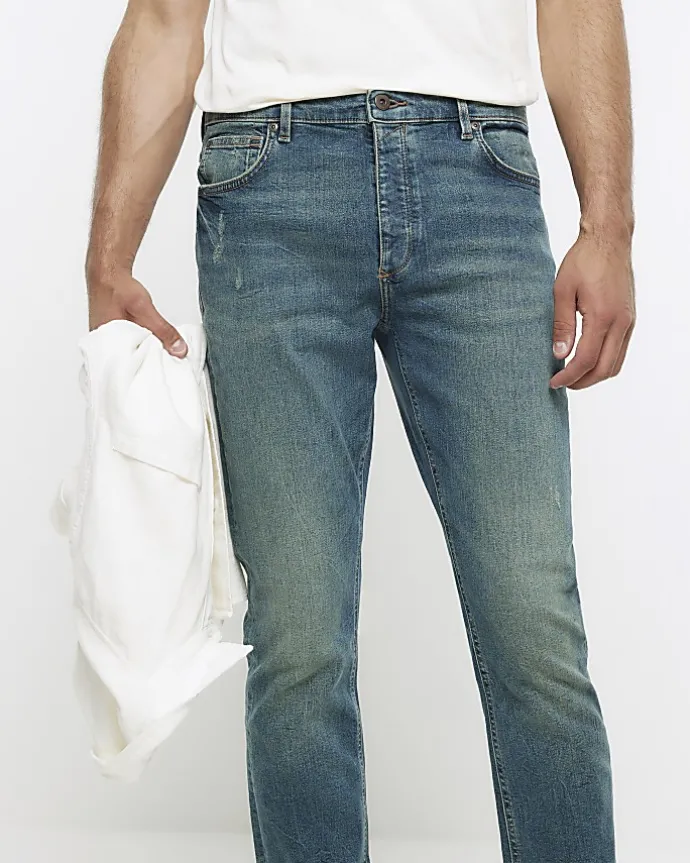 Blue slim fit faded jeans