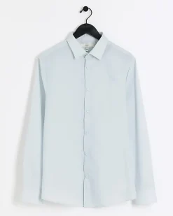 Blue slim fit long sleeve smart shirt