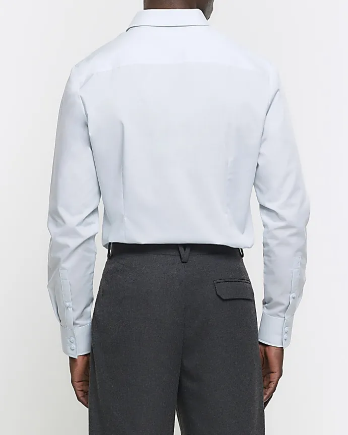 Blue slim fit long sleeve smart shirt