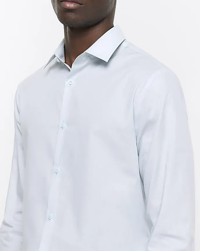 Blue slim fit long sleeve smart shirt