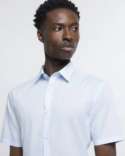 Blue slim fit short sleeve shirt