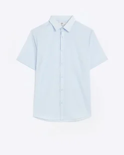 Blue slim fit short sleeve shirt
