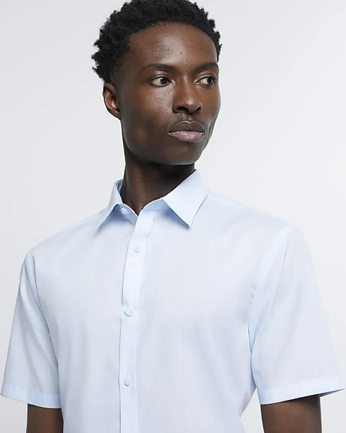 Blue slim fit short sleeve shirt