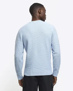 Blue slim fit waffle texture jumper
