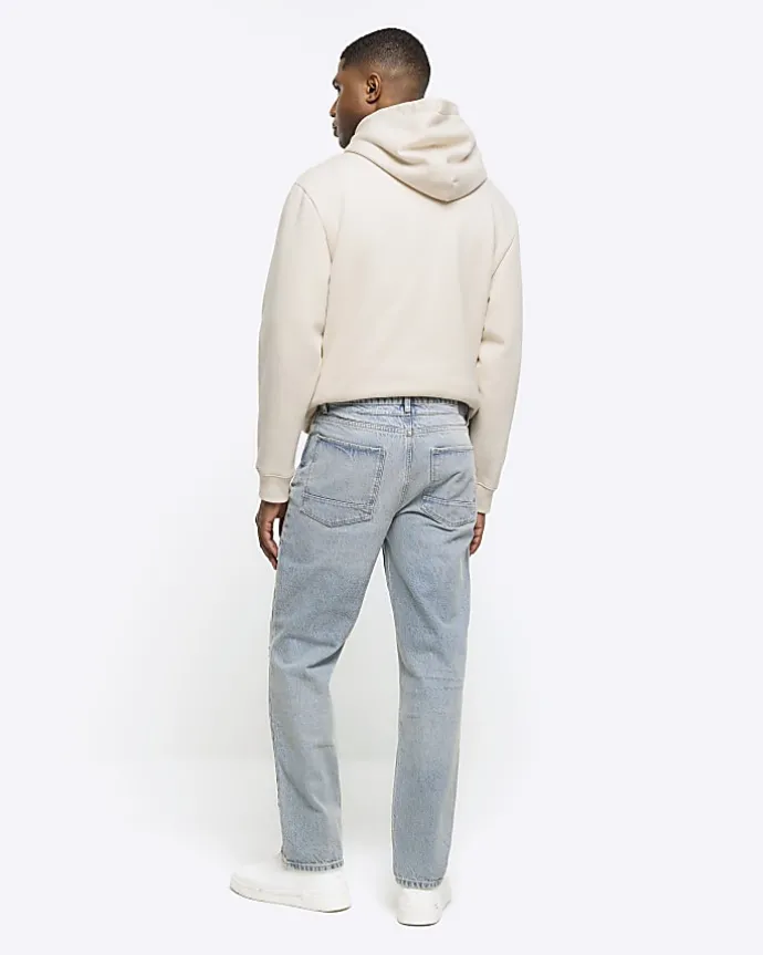 Blue straight fit ripped jeans