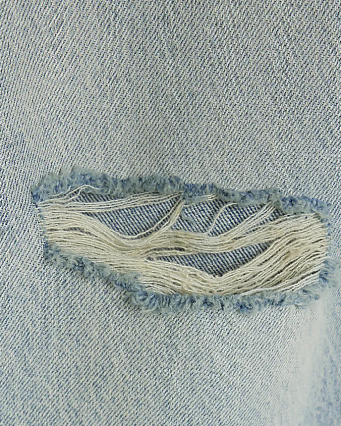 Blue straight fit ripped jeans