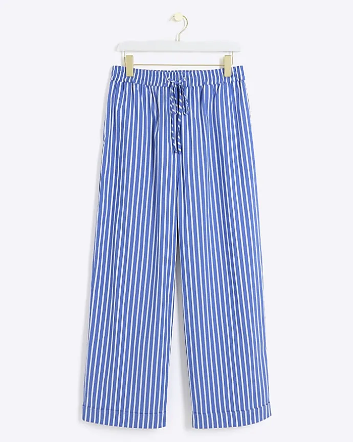 Blue stripe poplin pull on trousers