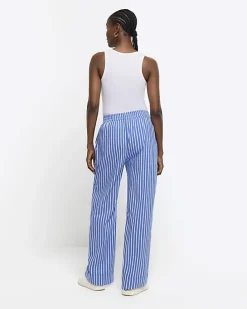 Blue stripe poplin pull on trousers