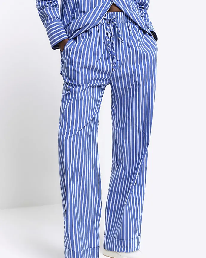 Blue stripe poplin pull on trousers